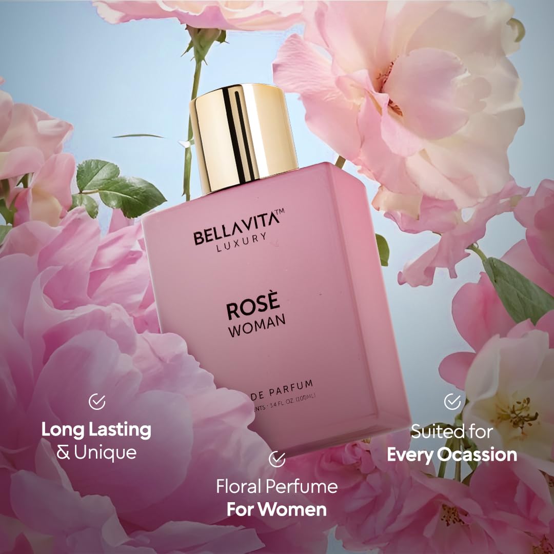 Bellavita ROSE Eau de Parfum – Fresh Floral Women's Fragrance, 100ml